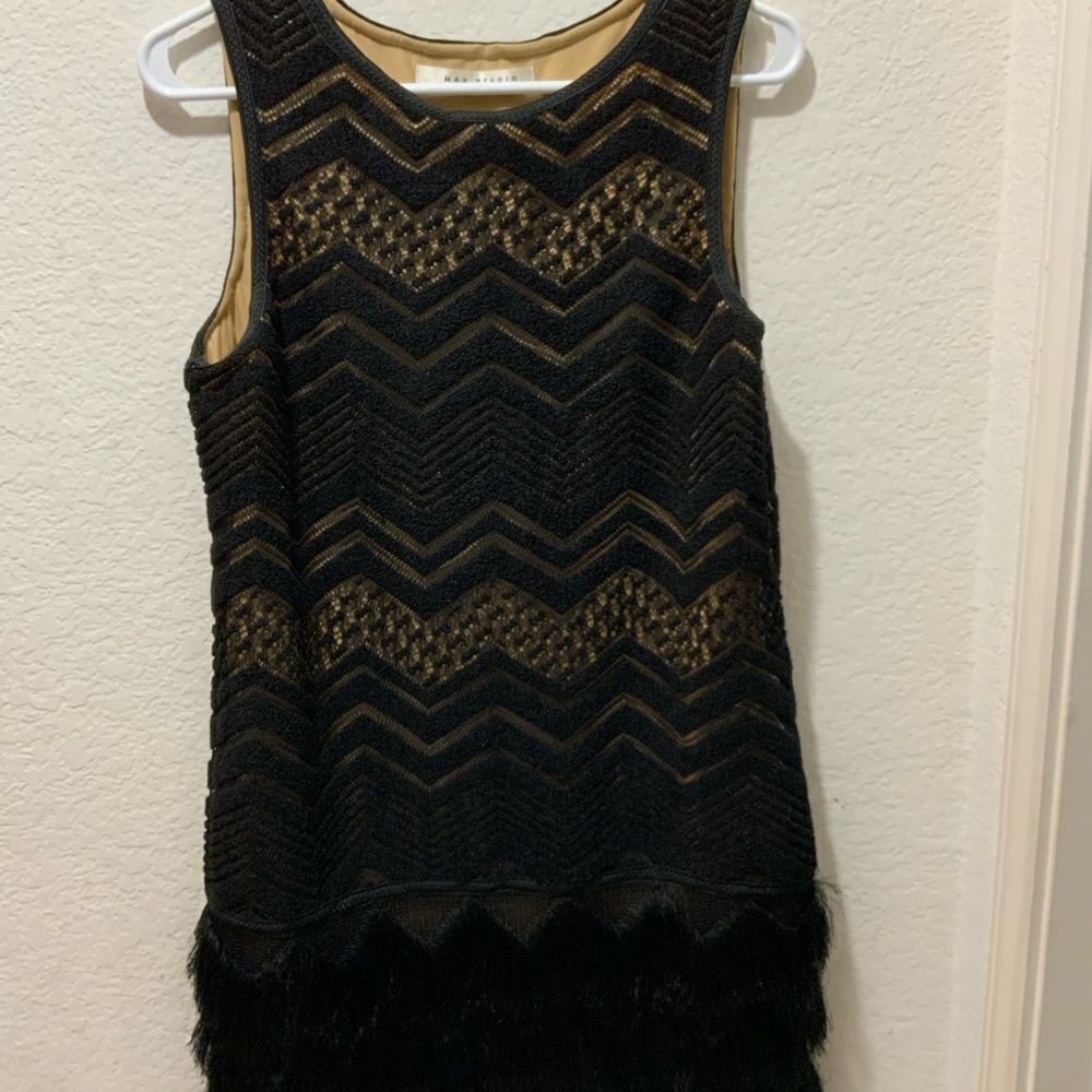Max Studio Mini Dress Faux Fur Polyester spandex Black Sz M Sheath